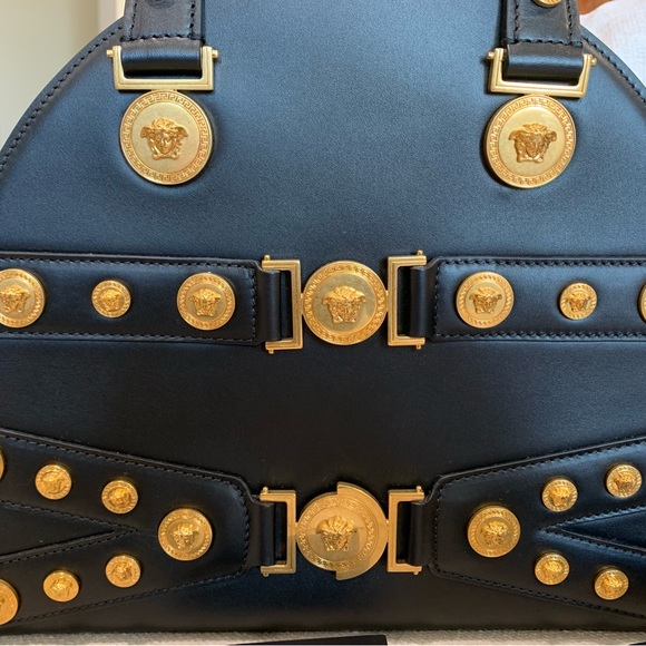 Large Versace Black Leather and Gold Handbag - Picture 2 of 6